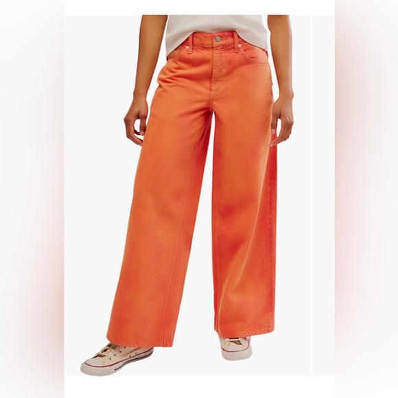 Free People We The Free‎ Waterfalls Baggy Wide Leg Jeans Orange Size 27 NWT Y2K - Picture 3 of 16